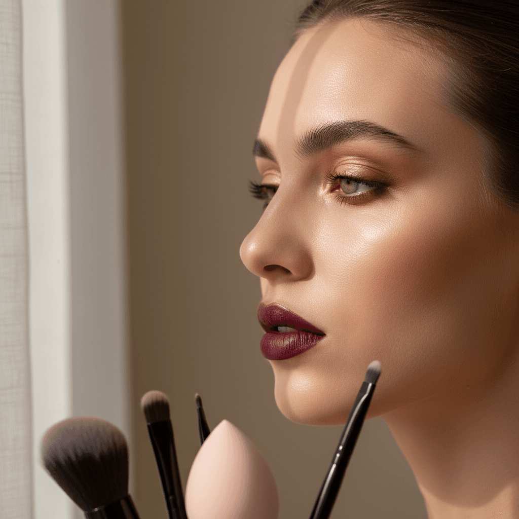 Applying Grandemach mascara product with natural lighting